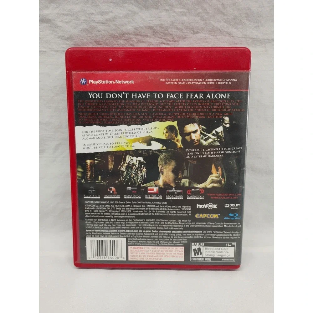 Resident Evil 5 (Sony PlayStation 3, 2009) GUC No Book Clean Disc